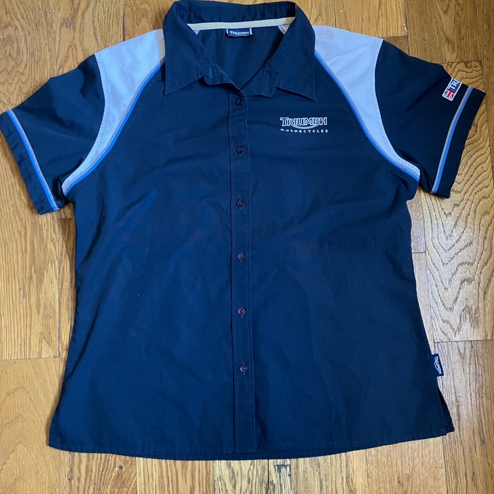 Triumph Motorcycles Bowling Shirt Men's Navy Blue M/L Button Down Embroidered